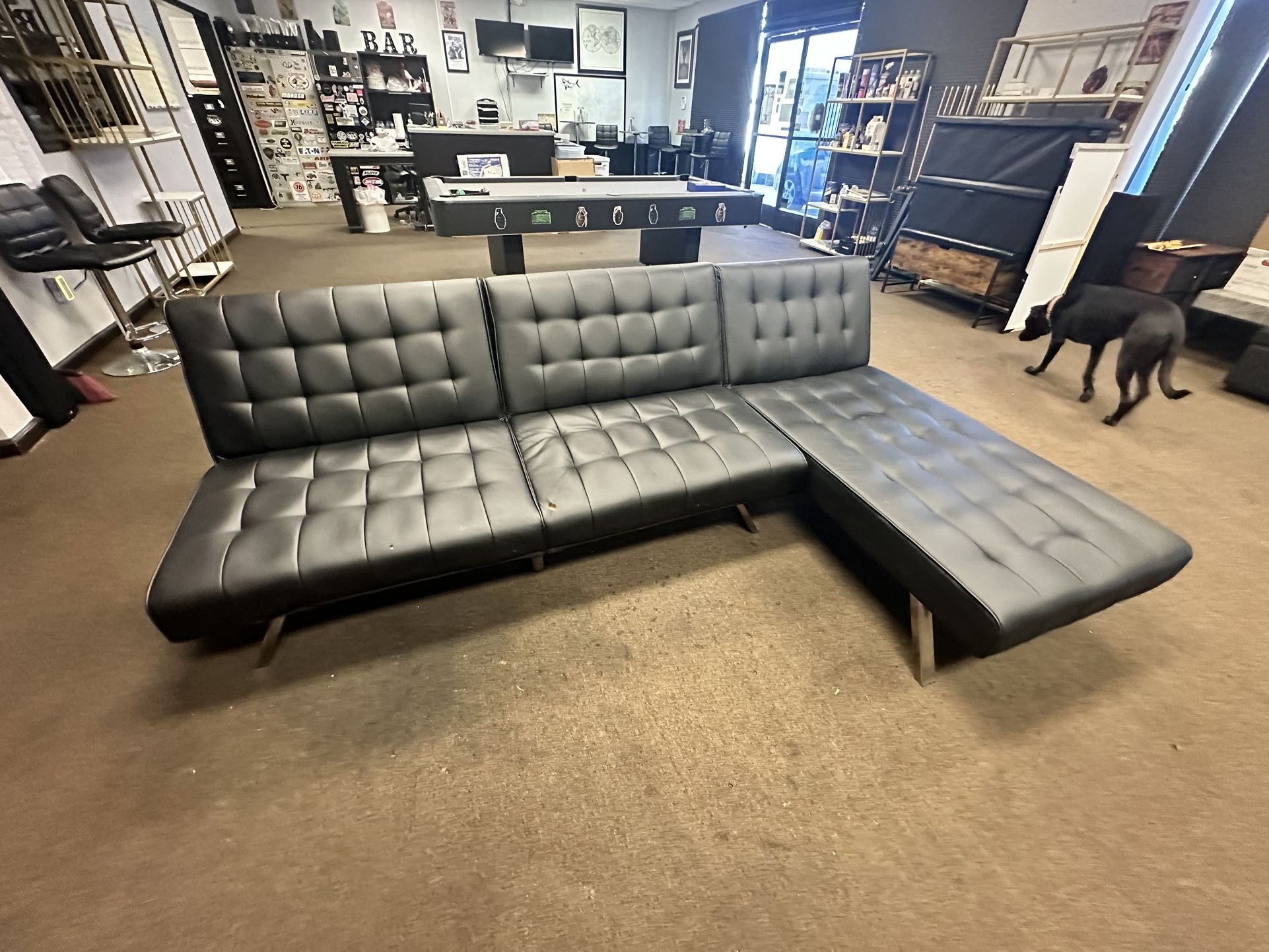 2 Piece Reclining Leather Couch With Chaise Lounge