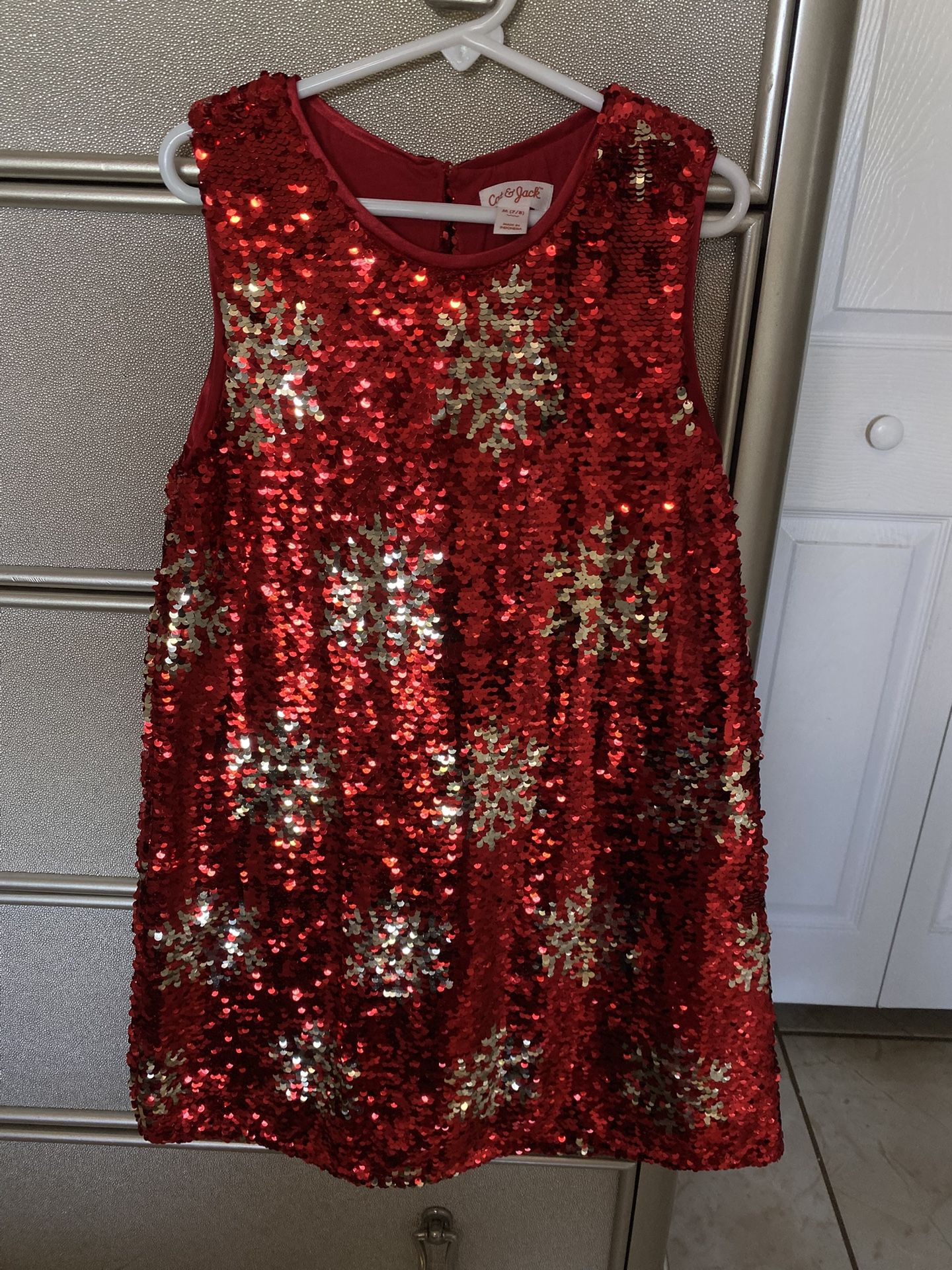 Cat & Jack Reversible Sequin Snowflake Dress, Size 7/8