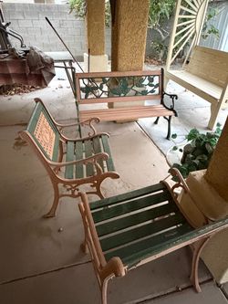 Cast Iron and Wood Outdoor Garden Benches