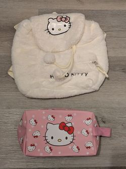 Hello Kitty fuzzy mini backpack & makeup bag! 🎀