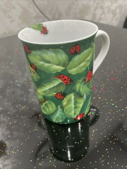 KONITZ PORCELAIN MUG SPRING LADYBUGS ON LEAVES BY BIGI V. HULSEN.Germany.