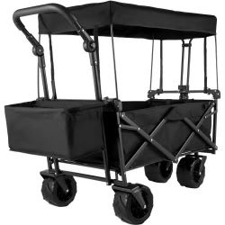 Extra Large Collapsible Garden Cart with Removable Canopy, Folding Wagon Utility Carts with Wheels and Rear Storage, Wagon Cart for Garden, Campi