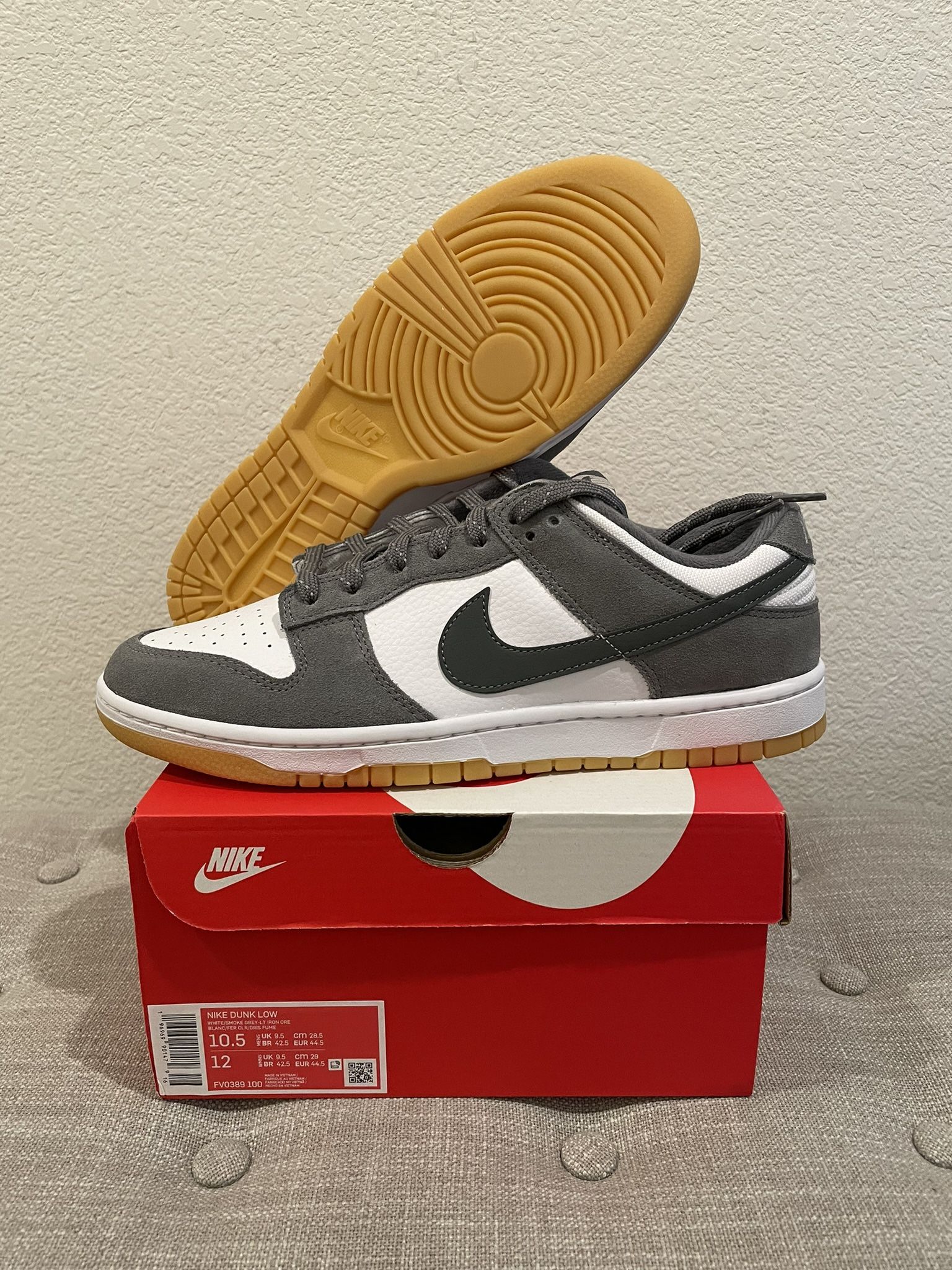 NEW Nike Dunk Low Smoke Grey Gum 3M Swoosh Size 10.5