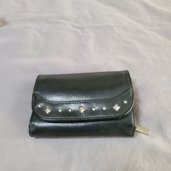 Wallet Real Leather Black Silver Studs