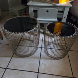 Set of 2 metal and glass end tables gold