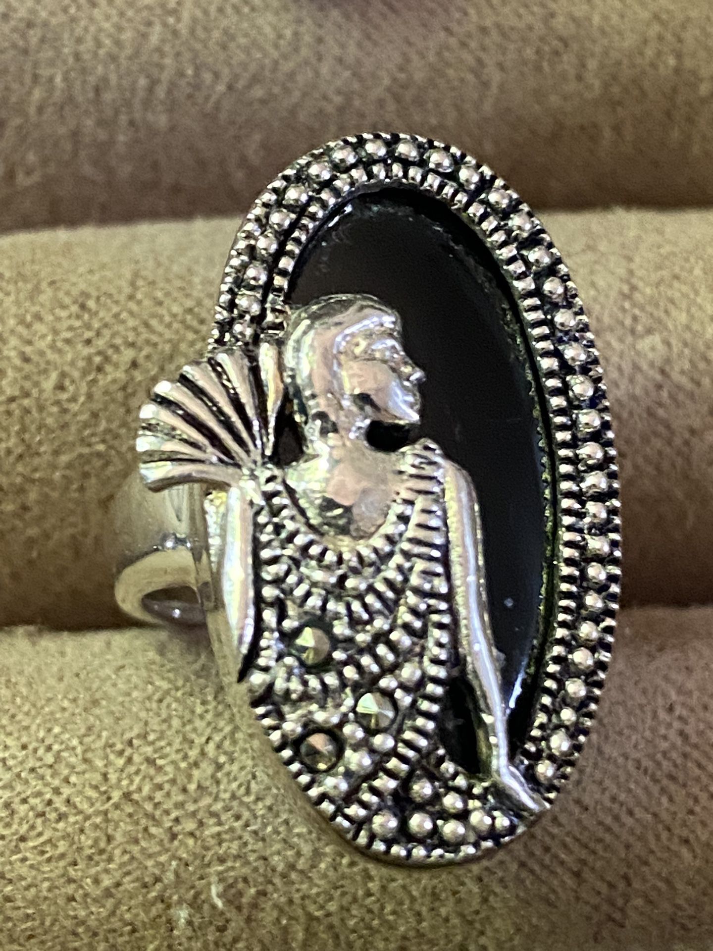 Vintage 925 BBJ  Sterling Silver lady black stone   Ring 5