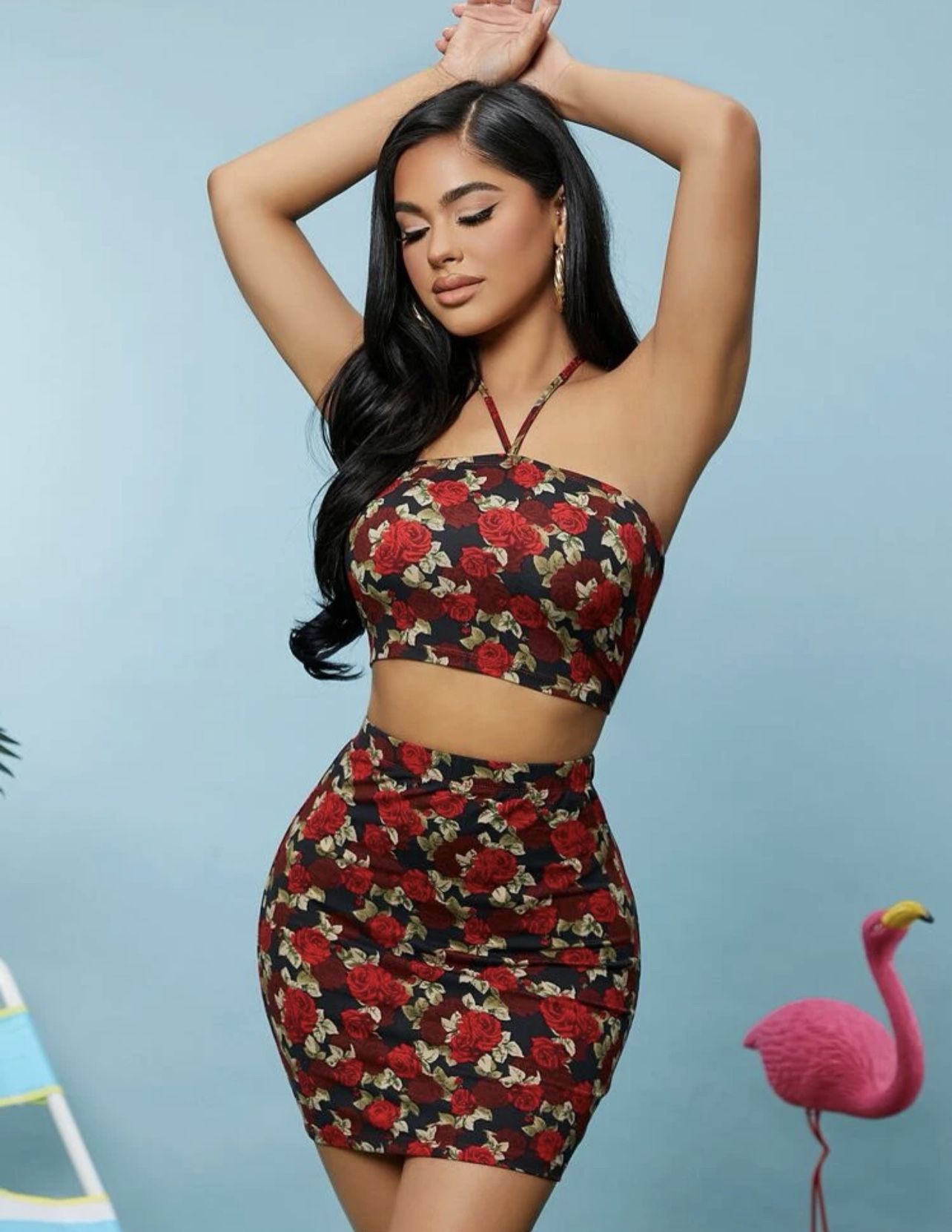SEXY Halterneck Tie Back Floral Crop Top & Skirt Set *NEW*
