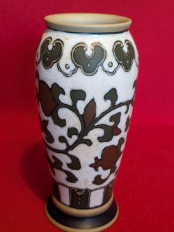 Beautiful vintage hand-painted Chinese stoneware vase with raised floral motifs