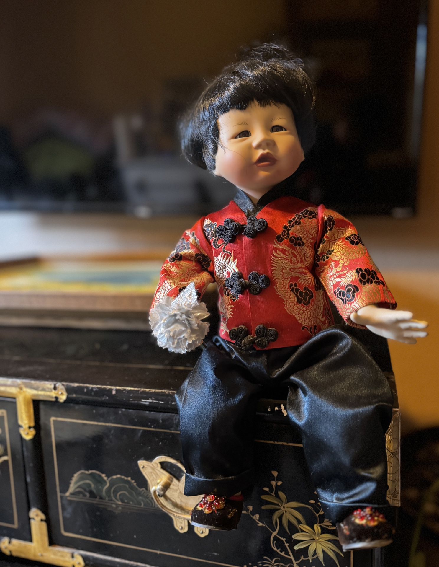 Vintage  Chinese Boy Porcelain Doll 