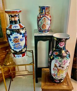 Set of 3 Asian Porcelain Decorative Vases