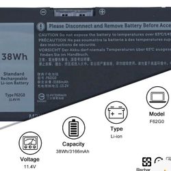 38Wh F62G0 Battery for Dell Inspiron 13 7000 2-in-1 Series And More