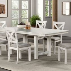 Brand New Rustic White & Grey 7pc Dining Table Set 