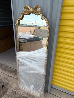 Gold Ornate Bow-Top Floor Mirror