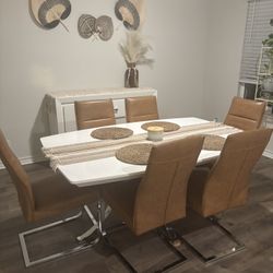 Modern White Acrylic Dinning Set - Seats 6 + Matching Buffet 