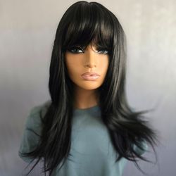 Synthetic hair wig  18" new  layered black  with bangs