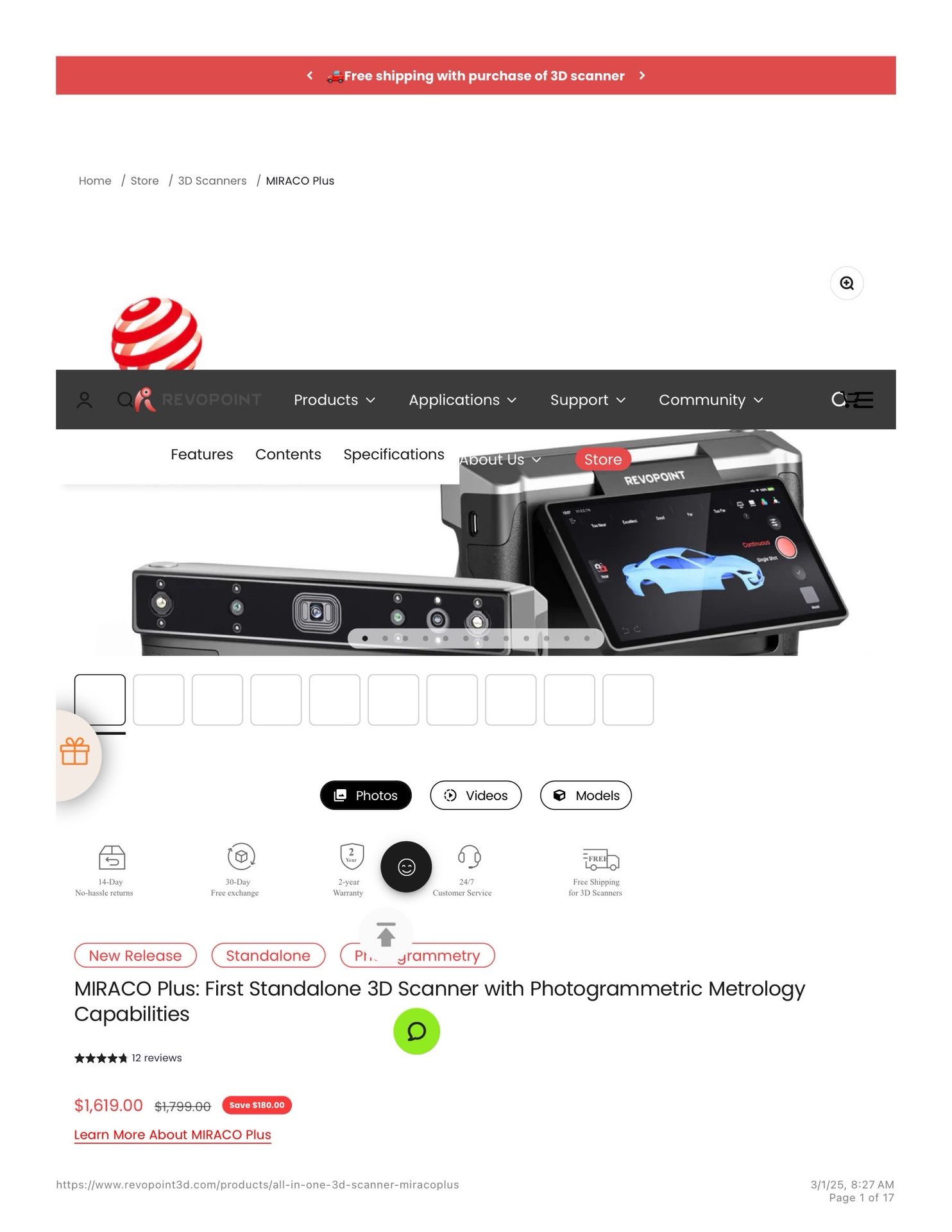 MIRACO Plus: First Standalone 3D Scanner with Photogrammetric Metrology Capabilities