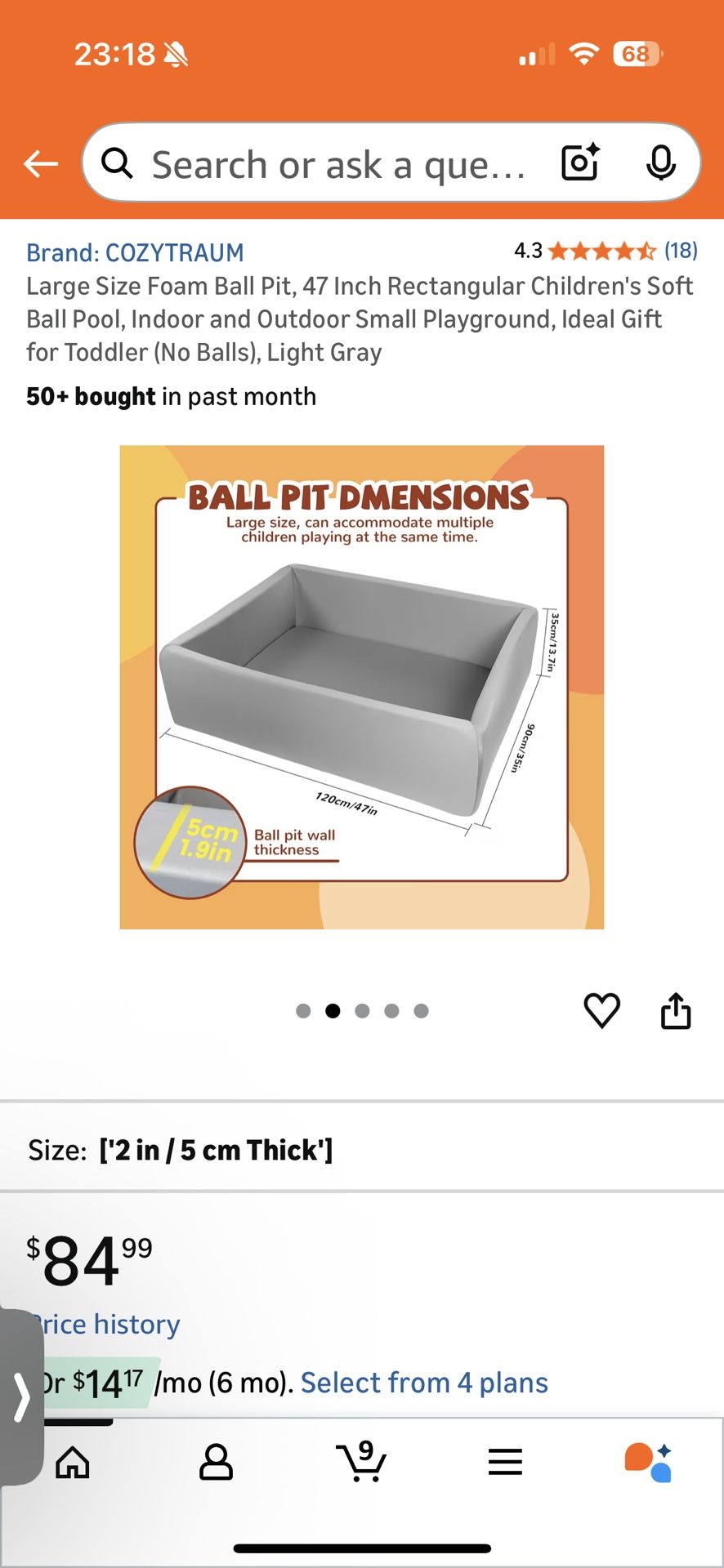 Extra Large Square Foam Ball Pit for Toddler, 47"x47"x14" With Balls