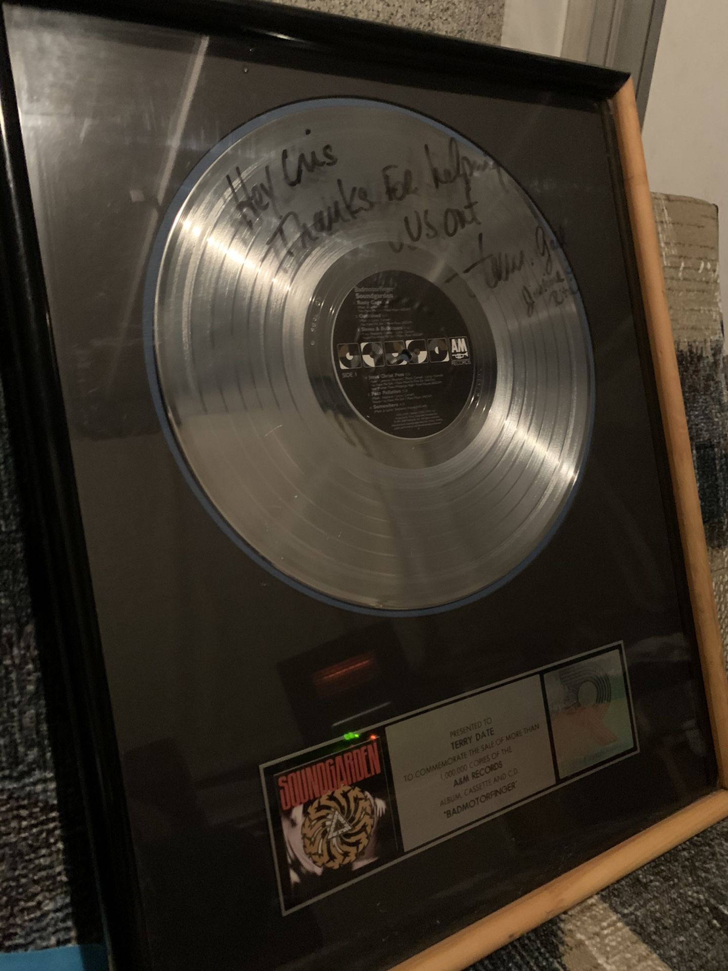 Soundgarden BADMOTORFINGER Platinum Record