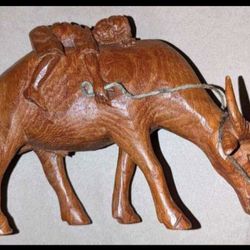 Hand Carved Wooden Figure Of A Child Sleeping On An Ox- Vintage- GUC!