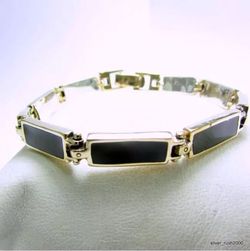 925 Sterling Silver, Turkish Handmade, Black Topaz Unisex Bracelet