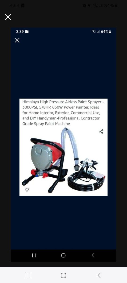 5hp Airless Paint Sprayer & 50ft hose w/Gun
