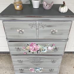Beautiful Grey Floral Dresser 