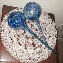 X2 BLOWN GLASS PLANT FLOWER WATERING BULB SET