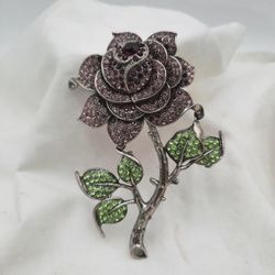 Vintage Large 5" Rhinestone Rose Brooch
