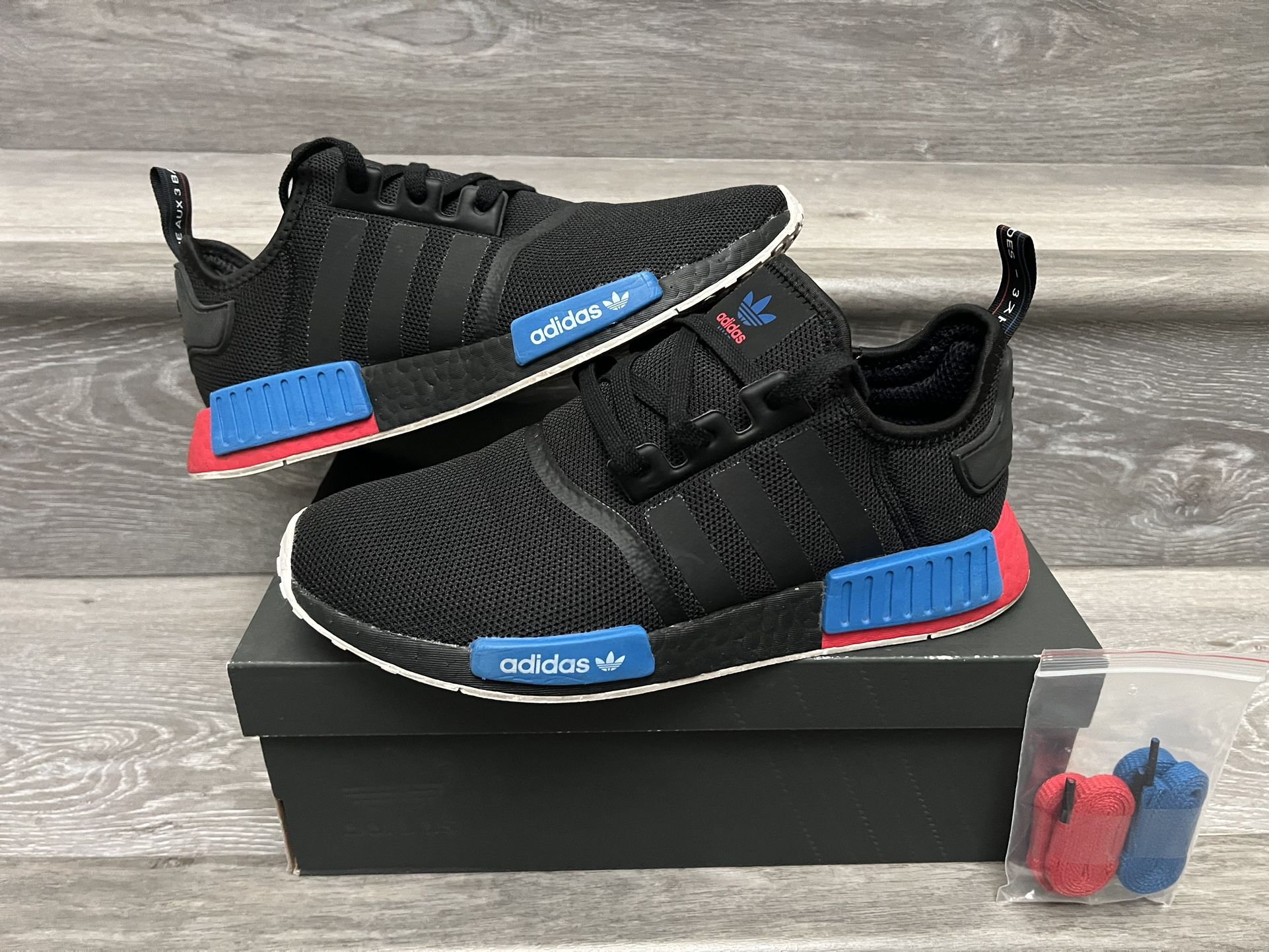 Adidas Nmd R1 Black Red Blue Mens Size 10 Running Shoe