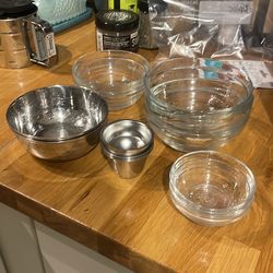 Assorted glass and steel prep bowls