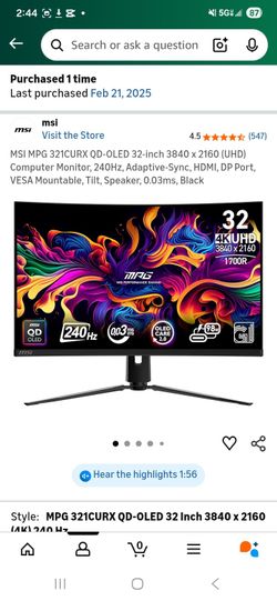 MSI MPG 321CURX QD-OLED 32-inch 3840 x 2160 UHD