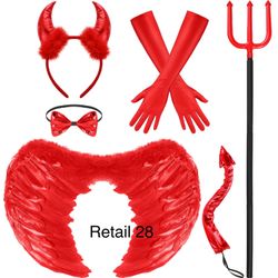 Red Devil Angel Costume Set Halloween One Size / Rojo Diablo Angel Disfraz 