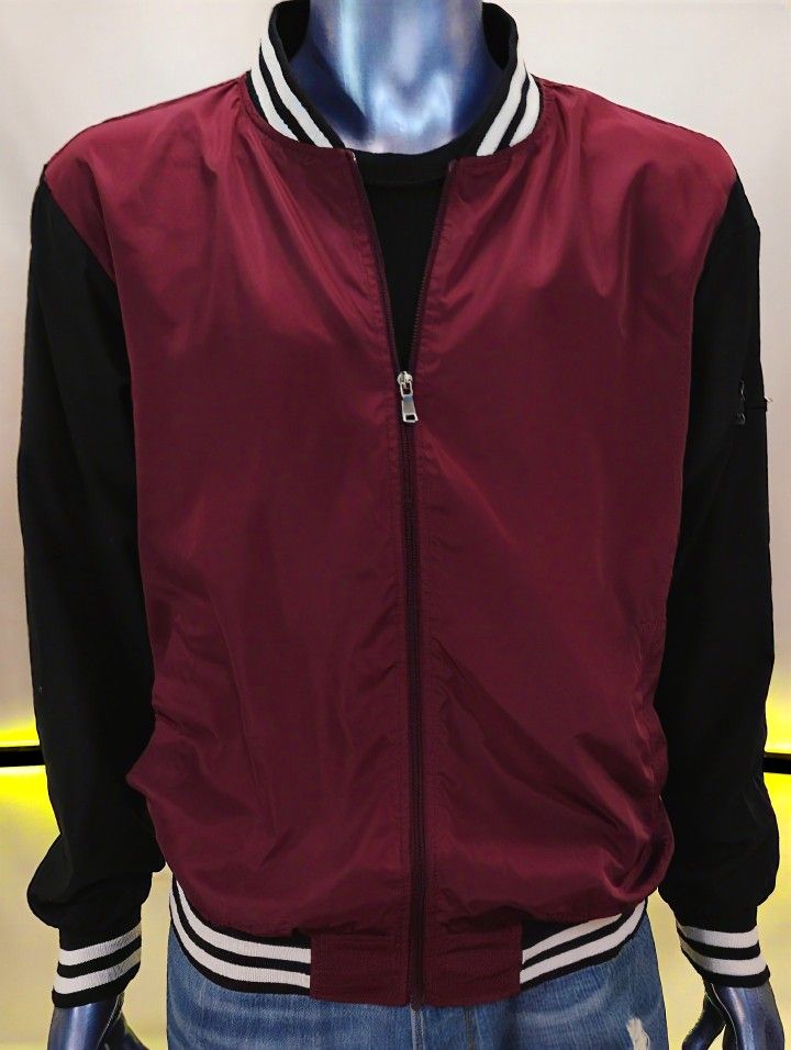 Original Deluxe Men’s Large Maroon Bomber Jacket Varsity Trim