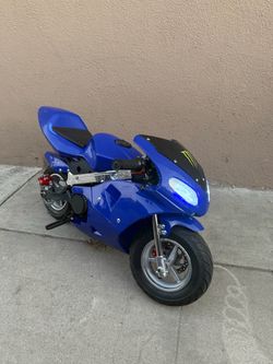 Blue Mini Pocket Bike Gas Motorcycle