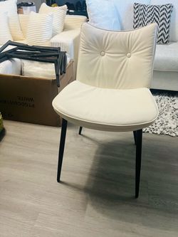 White Faux Leather Dining Chair Black Legs
