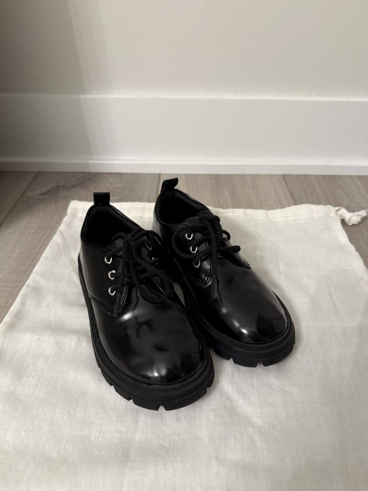 Zara Girls Derby Black Patent Shoes