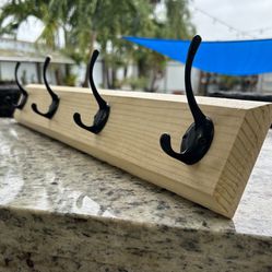 Wooden Wall Hanger Holder With 4 Hooks, Hanging Stand  Hats, Towels, Wallets
