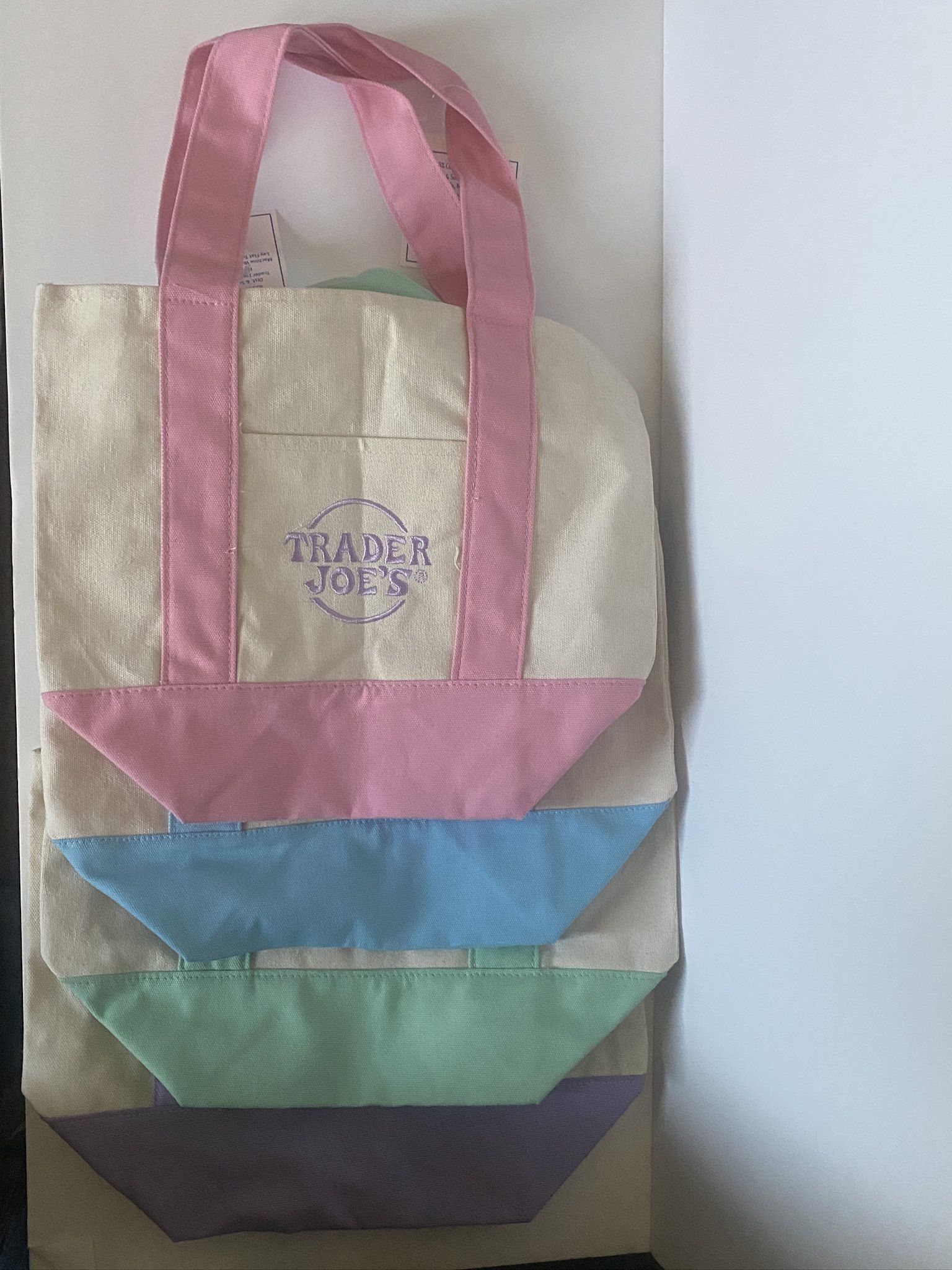 New Trader Joe’s Mini Pastel Canvas Tote Bag Set Of 4 Colors EASTER HOLIDAY