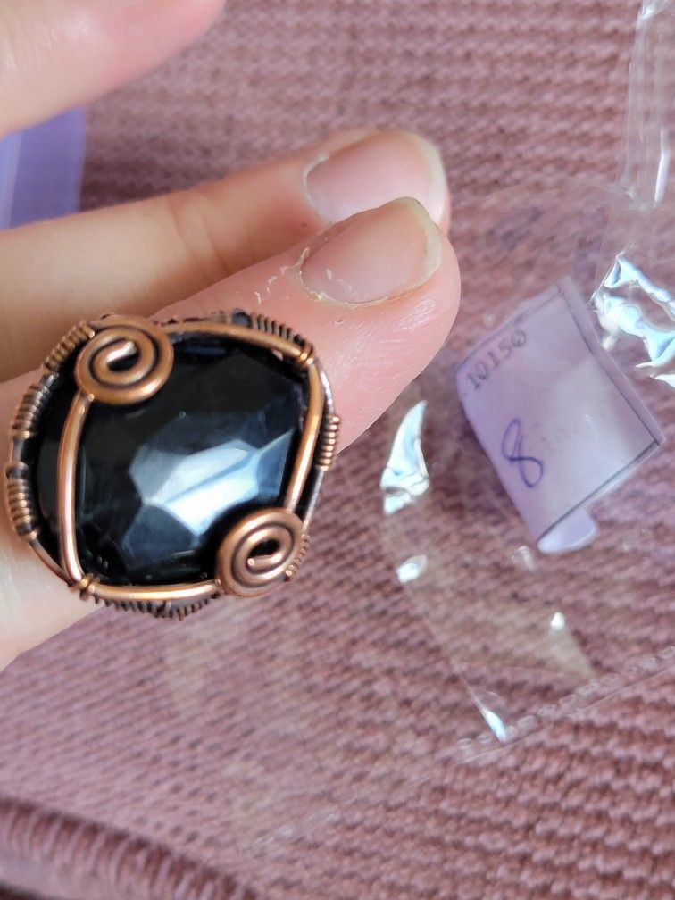 Black Onyx Ring Copper Handmade Jewelry Copper Wrap Wire wrapped  Size 8