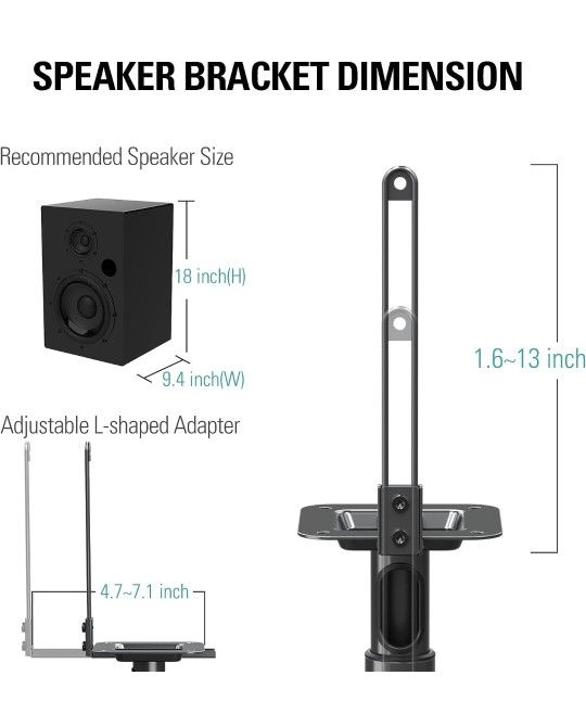 Mounting Dream MD5402-2, 1 Speaker Stand Height Adjustable for Universal Speaker