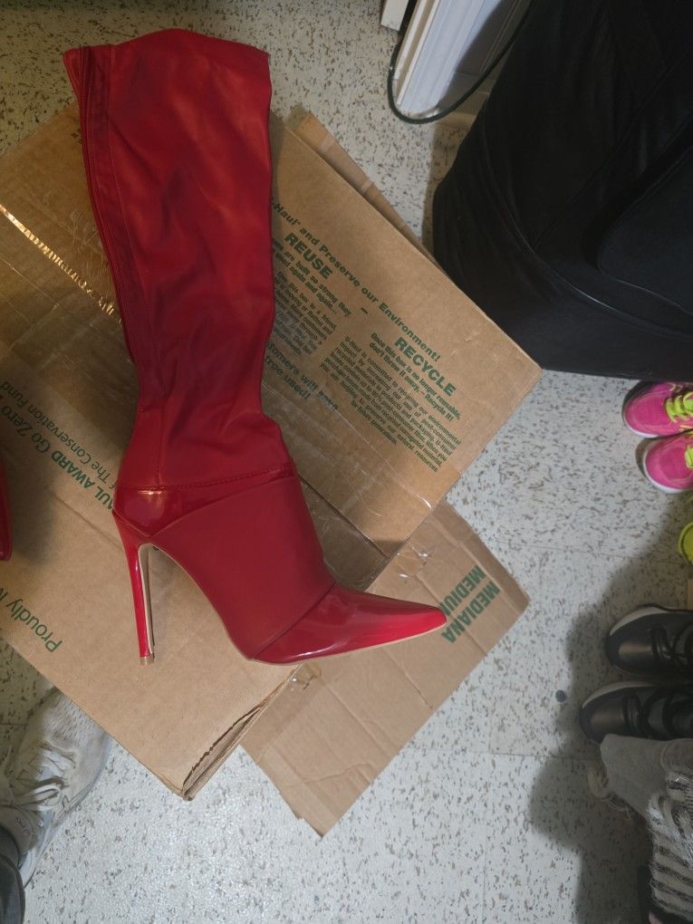 red long heel boots