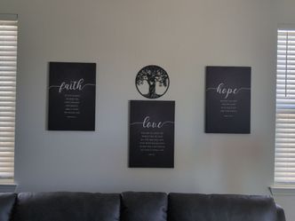 Faith♥️Hope♥️Love Canvas Set with Metal Tree of Life Decor