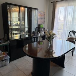 China Cabinet With 3 Glass Doors, 3 Doors Cabinets And Matching Dining Table With Glass Top