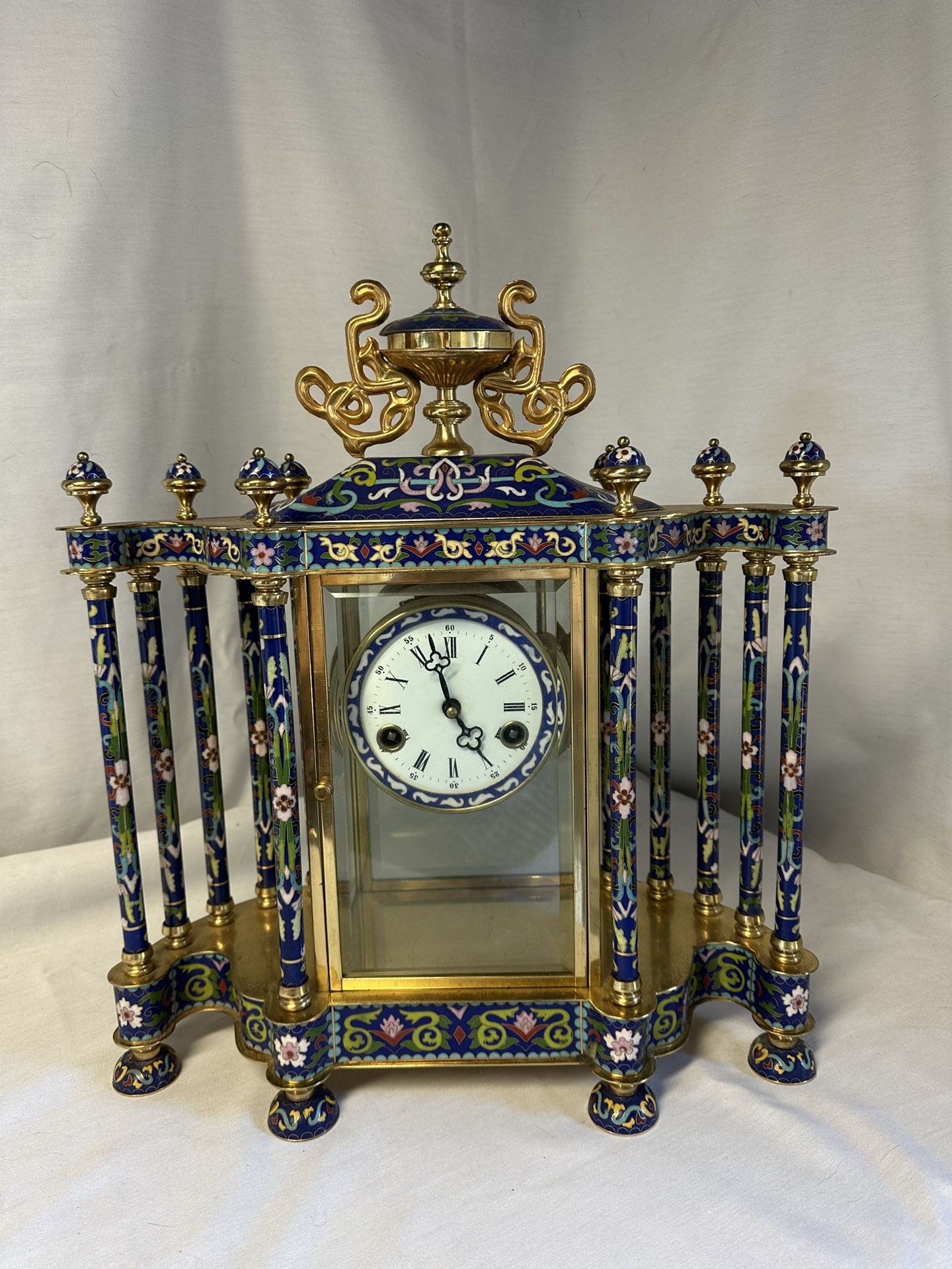 Mid Century Chinese Cloissoné Mantel Clock