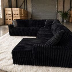 🌟🌟Free Delivery No Deposit Midnight Madness, U-Shaped Corduroy Black Sectional Couch