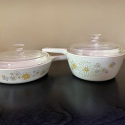Two Corning Ware Skillets