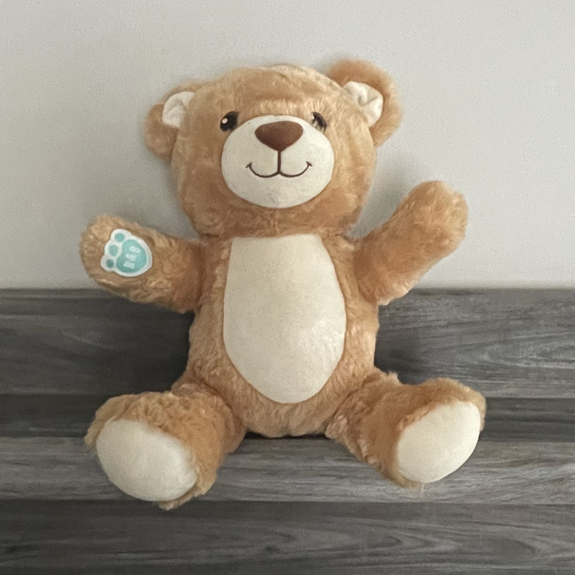 Build A Bear Teddy Bear Plush Stuffed Animal Light Brown Blue Patch 14”