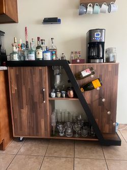 Rolling Bar Cabinet with Wine Rack