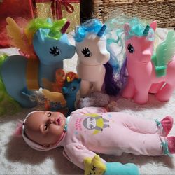 Girls Pony Set And Doll 