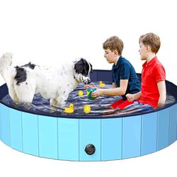 Dog Pet Swimming Pool for Dogs Foldable Outdoor Bathing Tub Hard Kiddie Pool with Dog Nail Clippers Set, 63” x 12”